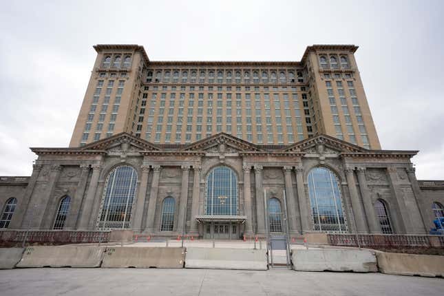 The Michigan Central Station is seen, Monday, March 18, 2024, in Detroit. Bill Ford, executive chair of Ford Motor Co., and his wife Lisa Ford are raising $10 million to help ten Detroit nonprofit organizations that serve young people start endowments. Lisa Ford said the campaign comes alongside Ford&#39;s investment in the refurbishment of the long abandoned train station. (AP Photo/Carlos Osorio)