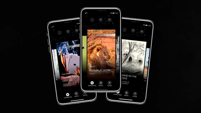 An image showing three screens from the Whispers app. 