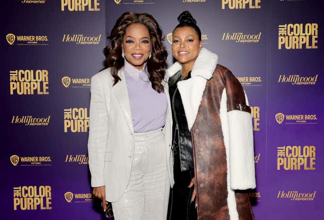 Oprah Winfrey, left and Taraji P. Henson attend THR Presents Live: The Color Purple on December 11, 2023 in New York City.