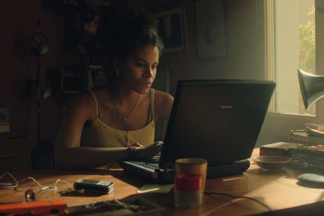 Zazie Beetz looking intently