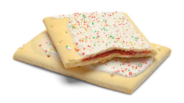 Two toaster pastries stacked with sprinkles