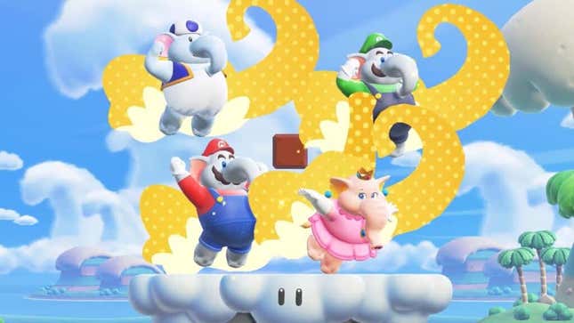 Mario and friends get an elephant power-up in Super Mario Bros Wonder