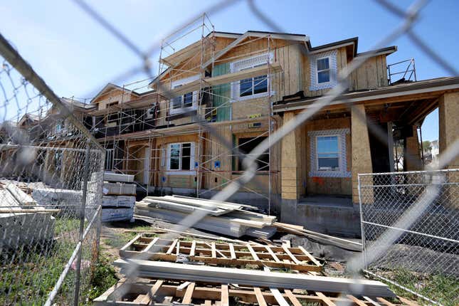 New homes under construction are seen at a housing development on March 23, 2022, in Novato, California. 