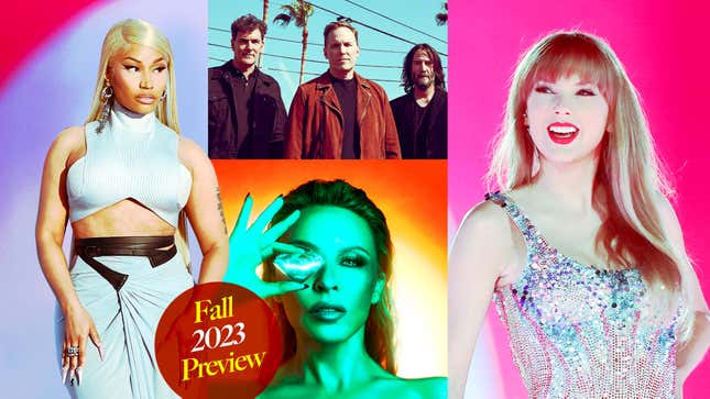 Clockwise from left: Nicki Minaj (Photo by Jon Kopaloff/Getty Images); Dogstar (Photo: Brian Bowen Smith); Taylor Swift (Photo by John Medina/Getty Images); Kylie Minogue (Tension album cover: Haris Nuken/Studio Moross)