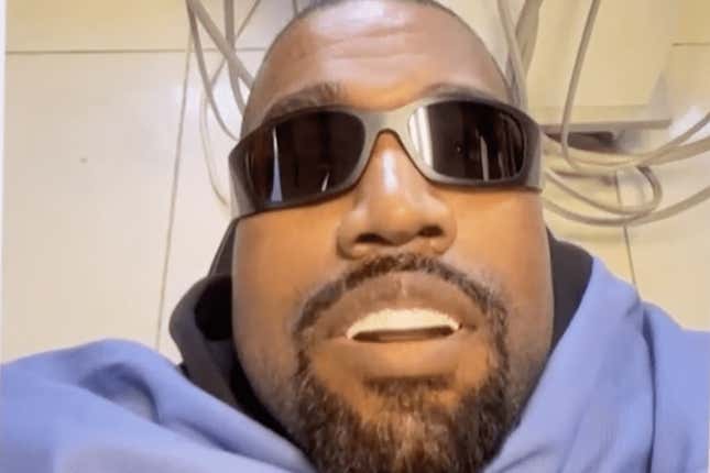 Image for article titled Kanye&#39;s Weird Super Bowl Commercial, Yeezy Website Shut Down for Swastika Shirt, X Deactivates Kanye&#39;s Account, Etsy Sells Anti-Kanye Merch and More L&#39;s Kanye West Took This Week