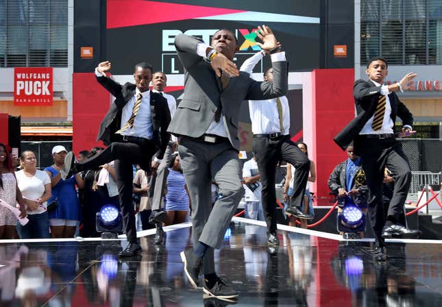 LOS ANGELES, CA - JUNE 22: Alpha Phi Alpha members perform onstage at day one of BETX Live!, presented by Denny’s, during the 2017 BET Experience on June 22, 2017 in Los Angeles, California.