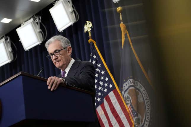 Federal Reserve Chairman Jerome Powell speaks during a news conference following the Federal Open Market Committee meeting, Wednesday, Sept. 20, 2023, in Washington. (AP Photo/Jacquelyn Martin)