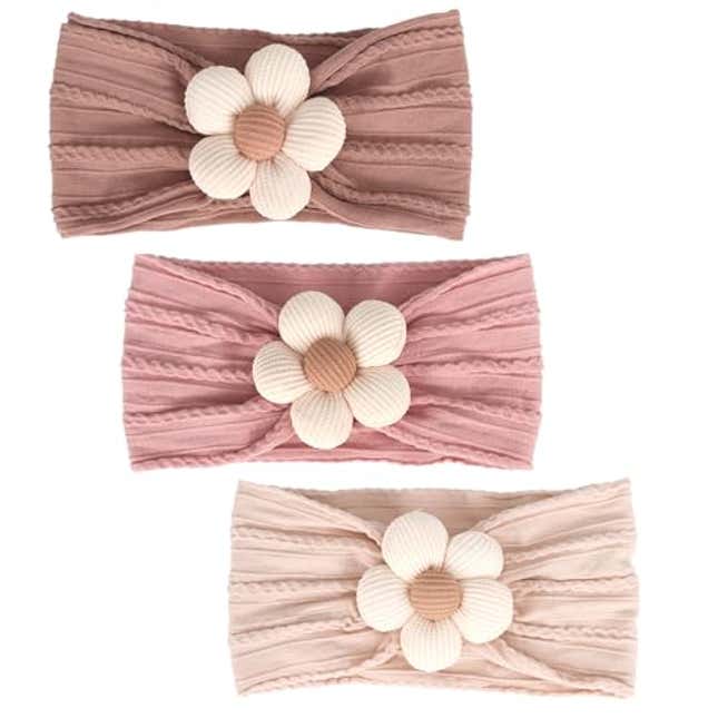 Image for article titled MIUXUESO 3 Pcs Baby Flower Headbands Baby Girls Nylon Headband Soft Hairbands Hair Accessories for Newborn Infant Toddler Kids (Beige Pink Khaki), Now 10% Off