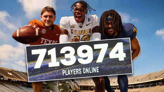 An image shows NCAA players celebrating behind a large playercount number. 