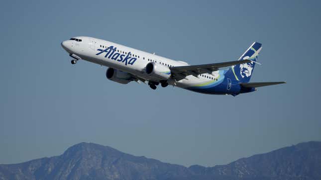 An Alaska Airlines airplane takes off at Los Angeles International Airport (LAX) in Los Angeles, California, US, on Tuesday, Dec. 5, 2023.