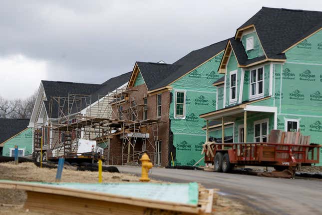 FILE - In this March 1, 2017, photo, new home construction is underway in a housing plan in Zelienople, Pa. Housing market trends are shaping up in favor of a solid 2024 for U.S. homebuilders — as long as mortgage rates don&#39;t jump back to the highs they hit late last year. (AP Photo/Keith Srakocic, file)