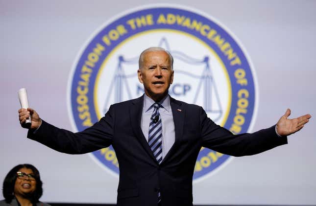 Democratic presidential candidate former U.S. Vice President Joe Biden participates in a Presidential Candidates Forum at the NAACP 110th National Convention on July 24, 2019 in Detroit, Michigan