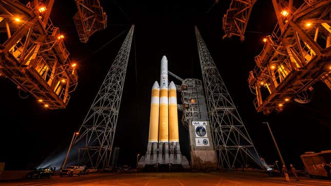 ULA’s Delta IV Heavy on its launchpad ahead of liftoff. 