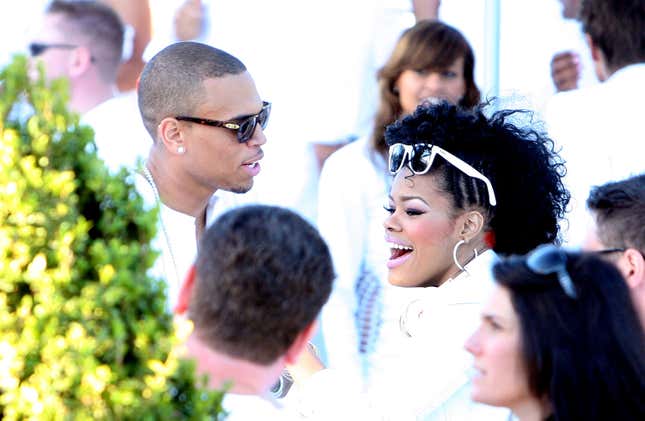  Chris Brown and Teyana Taylor attend the White Party hosted by Sean “Diddy” Combs and Ashton Kutcher to help raise awareness for Malaria No More held at a Private Residence on July 4, 2009 in Beverly Hills, California.