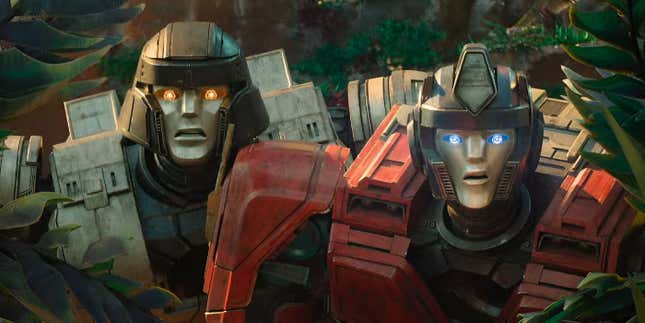 Transformers One'da Megatron (D-16) ve Optimus Prime.