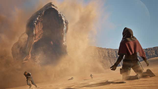 A promotional image of a sandworm in Dune Awakening.