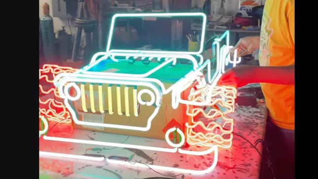 Image for article titled This Guy Building A Jeep Out Of Neon Light Is From The Good Part Of YouTube