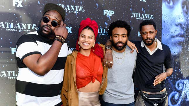 Brian Tyree Henry, left; Zazie Beetz, Donald Glover and Lakeith Stanfield attend FX’s “Atlanta Robbin’ Season” FYC Event on June 8, 2018 in North Hollywood, California.