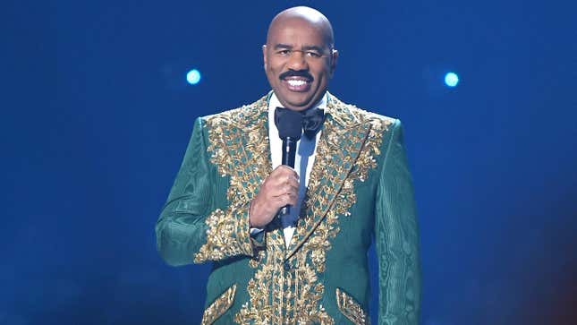 Steve Harvey speaks onstage during 2019 Miss Universe Pageant at Tyler Perry Studios on December 08, 2019 in Atlanta, Georgia.