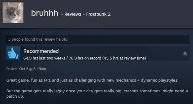 Image for article titled Frozen City Builder Frostpunk 2, As Told By Steam Reviews