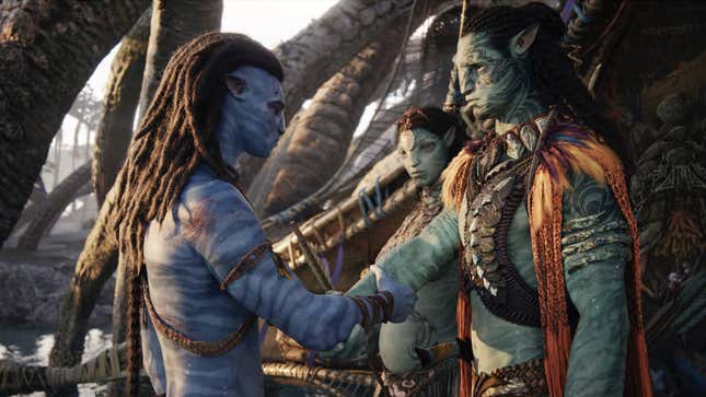 Jake Sully, Tonowari, and Ronal in Avatar: The Way of Water.
