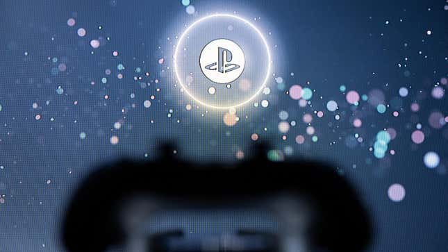 A PS5 controller sits behind a PlayStation icon. 