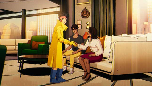 Jubilee (voiced by Holly Chou), Roberto da Costa (voiced by Gui Agustini), and Nina da Costa (voiced by Christine Uhebe) in X-Men ’97 