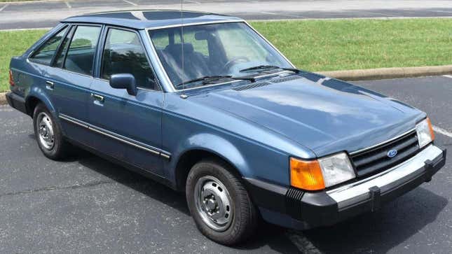 A blue 1986 Ford Escort