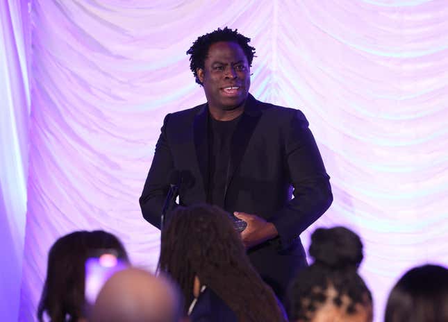 Jeymes Samuel speaks onstage at the 13th Annual African American Film Critics (AAFCA) Film Honors at SLS Hotel, a Luxury Collection Hotel, in Beverly Hills, on March 02, 2022 in Los Angeles, California. (Photo by Rich Fury/Getty Images)