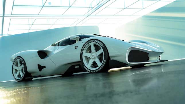 Hypercar Nilu dans une zone de stationnement blanche