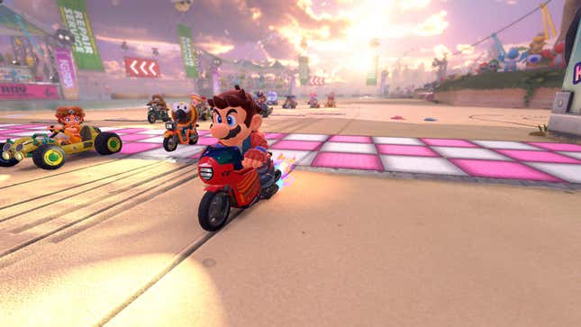 Mario dashes ahead of other racers on Koopa Troopa Beach.