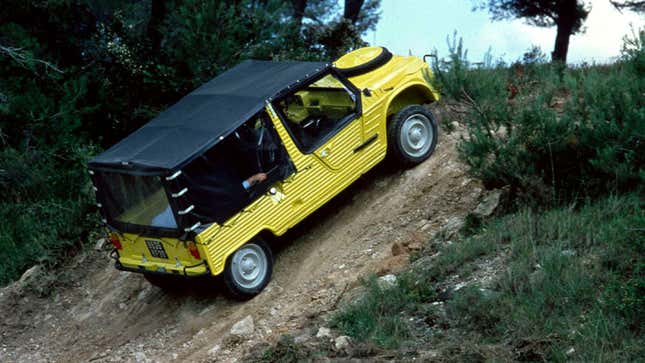 A photo of a yellow Citroen Mehari car. 