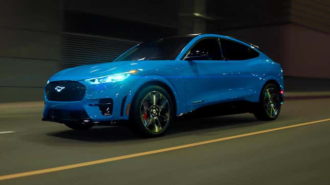 A blue 2023 Ford Mustang Mach-E GT.