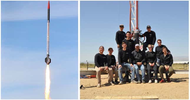 Left: Deneb during flight. Right: The Cygnus Suborbitals team.