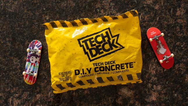 A yellow bag of Tech Deck's D.I.Y. Concrete compound material.