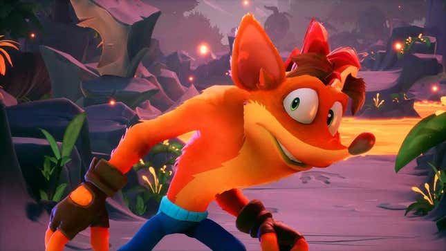 Crash Bandicoot stands on a rocky path