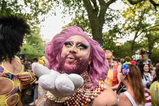 Image for article titled New York City's Drag March Brought the Glamour, Glitter, Feathers, and Leather