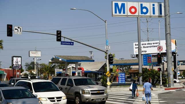 A Mobil gas station on the corner of La Cienega Blvd and Centinela Ave in Los Angeles, California.