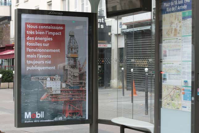 This says: “We knew about the impact of fossil fuels but publicly denied it”