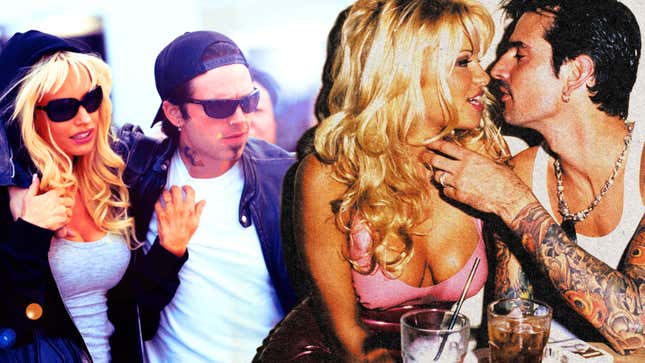 Left: Pam &amp; Tommy (Photo: Erin Simkin/Hulu); Right: Pamela Anderson and Tommy Lee (Photo: S. Granitz/WireImage)