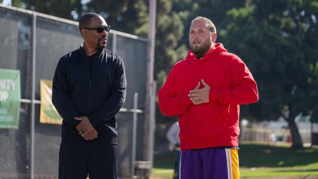 Eddie Murphy, left; Jonah Hill star in a scene from Kenya Barris’ upcoming film, You People.