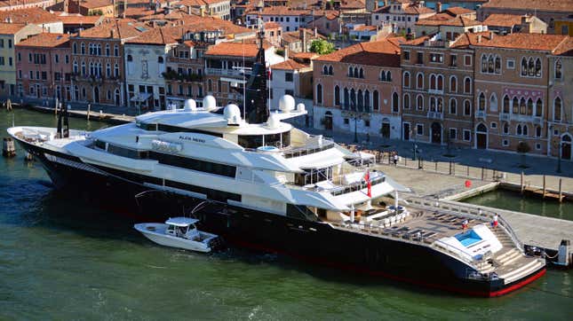 Alfa Nero, luxurious yacht in Canale della Giudecca, Venice, Italy.