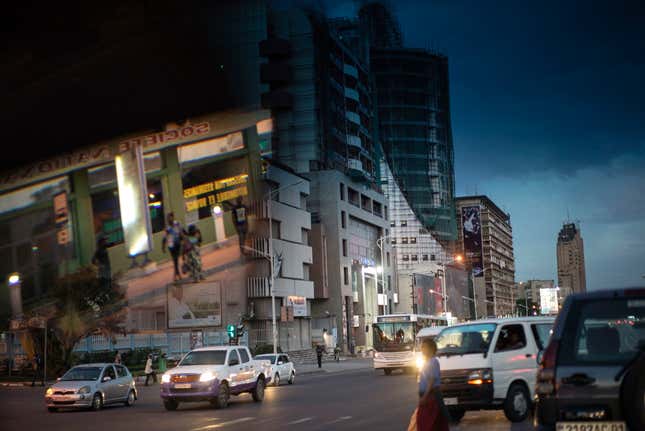 The streets of Kinshasa at night.