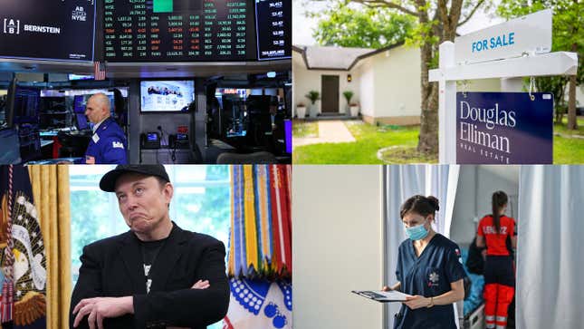 Image for article titled Tesla stock plunges, layoffs surge, and housing cracks: Markets news roundup