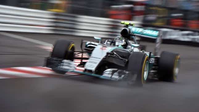 A photo of a Mercedes F1 car at the 2015 Monaco Grand Prix. 