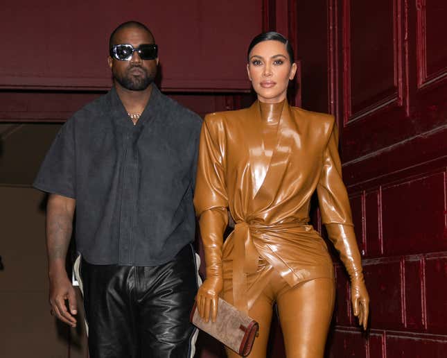 PARIS, FRANCE - MARCH 01: Kim Kardashian West and husband Kanye West leave K.West’s Sunday Service At Theatre Des Bouffes Du Nord - Paris Fashion Week Womenswear Fall/Winter 2020/2021 on March 01, 2020 in Paris, France. 