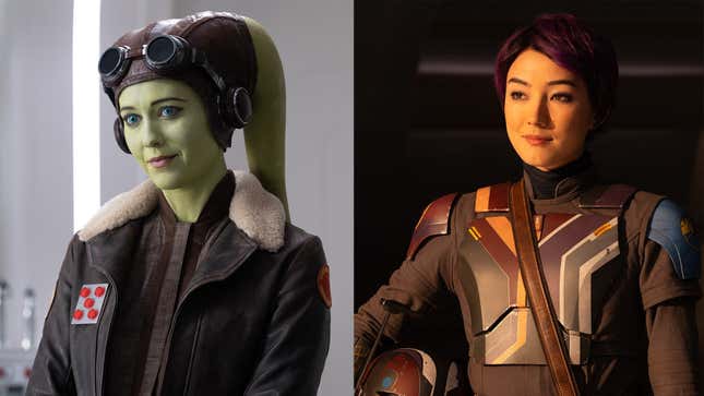 Mary Elizabeth Winstead as Hera Syndulla and Natasha Liu Bordizzo as Sabine Wren in the Ahsoka live-action series.