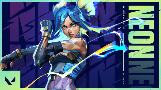 Neon stretches her shoulder, while yellow and blue lines of electricity move around her. Her name is written stylistically in the background with a lightning bolt motif.