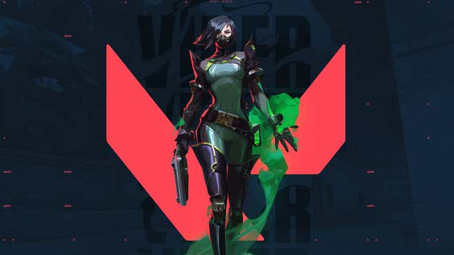 Valorant character Viper stands strong with a gun in her hand. 