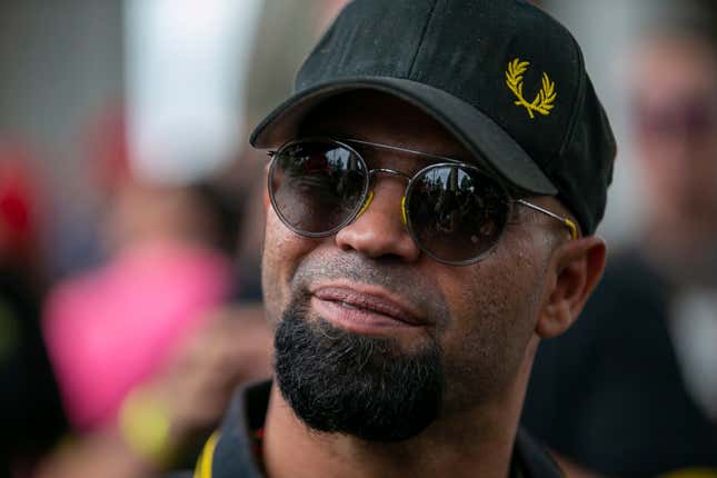 A confluence of protesters on opposite ends of the ideological spectrum merged on Portland’s waterfront Saturday,August17, 2019, in a tense but relatively uneventful face-off that brought national attention. Pictured is Enrique Tarrio, a leader of the Proud Boys.